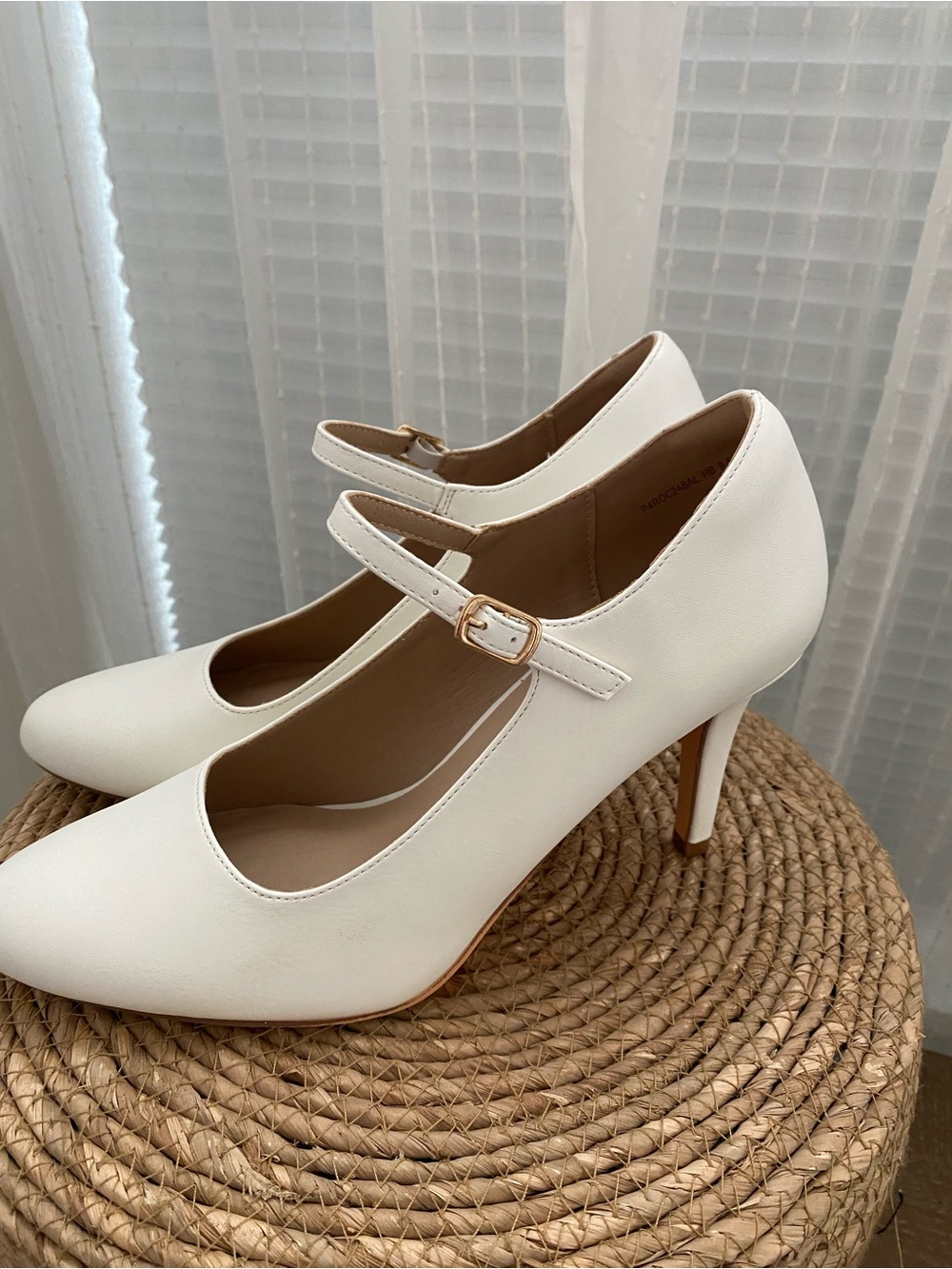 Women's White Mary Jane Heels with Buckle Strap